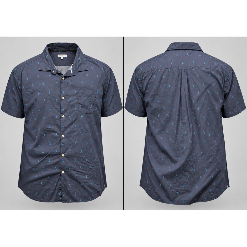 Peter Millar Shirt Mens 4X Blue Crown Sport Shark AOP Short Sleeve Stretch